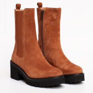 Stivaletto Cognac Tacco Gomma Cervone