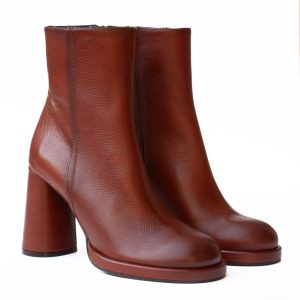 Stivaletti Donna in Pelle Marrone con Tacco Alto