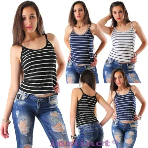 TOP maglia donna sexy canotta canottiera a righe sottogiacca spalline IS5023