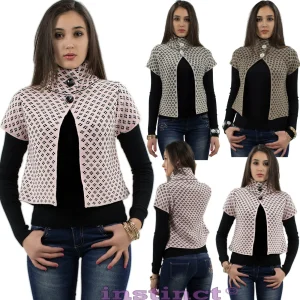 Poncho donna corto bolero pull maglione mantella collo alto coprispalle IS504