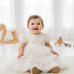 Abito in lana e tulle per battesimo bimba