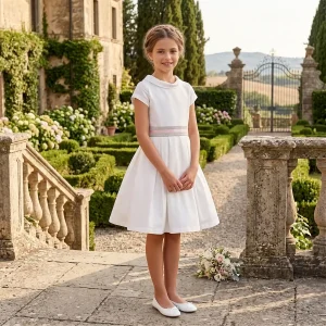 Abito cerimonia bambina con cintura in lino