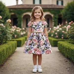 Vestito elegante a fiori da bambina per cerimonia