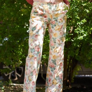 Pantaloni Alina in cotone a fiori pastello