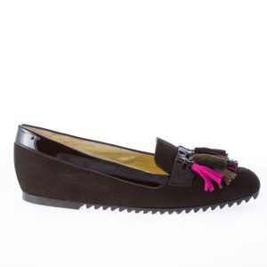 AZUREE CANNES mocassino in camoscio NERO con nappe colorate