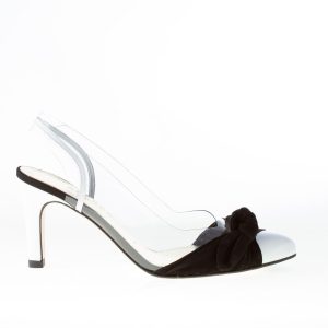 AZUREE CANNES donna scarpa chanel LIGUE in vernice bianca con fiocco nero. Tacco 8,5