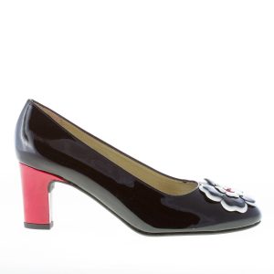 AZUREE CANNES donna OPTIMA decolletè in vernice NERO con fiore colorato. Tacco 7 cm