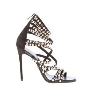 BALMAIN donna sandalo Diva in camoscio NERO con cinturini cristalli e perle. Tacco 11 cm