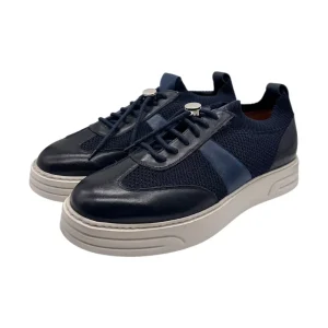 Brecos – Sneakers uomo in pelle blu e tessuto – 42