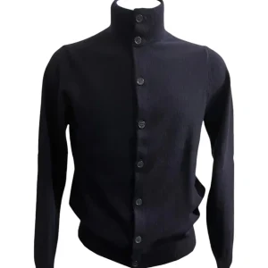 Zenobi – Cardigan a lupetto con bottoni in lana e cashmere blu scuro – M