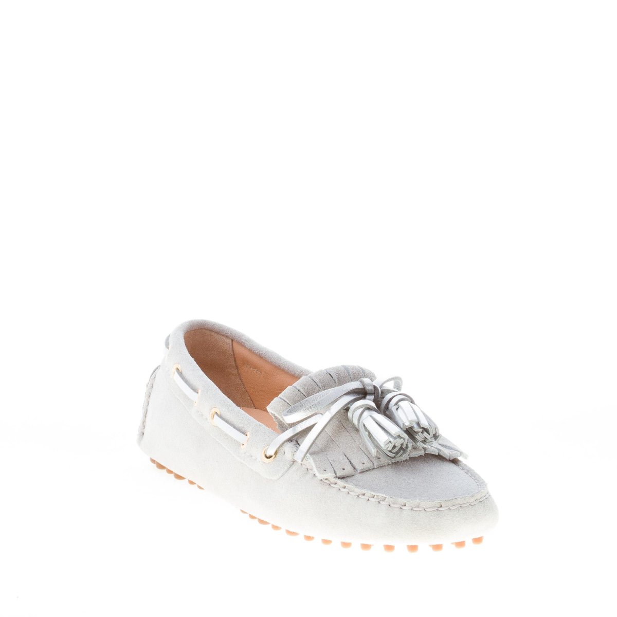 CAR SHOE donna mocassino driving in camoscio GRIGIO CHIARO con nappe argento - immagine 3