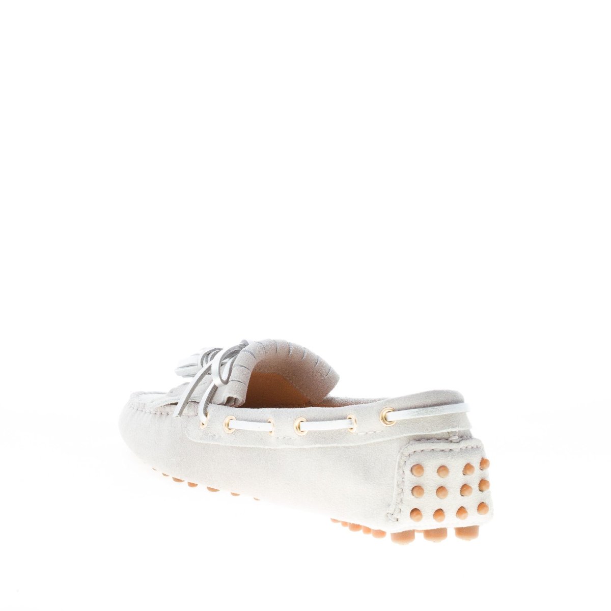 CAR SHOE donna mocassino driving in camoscio GRIGIO CHIARO con nappe argento - immagine 5