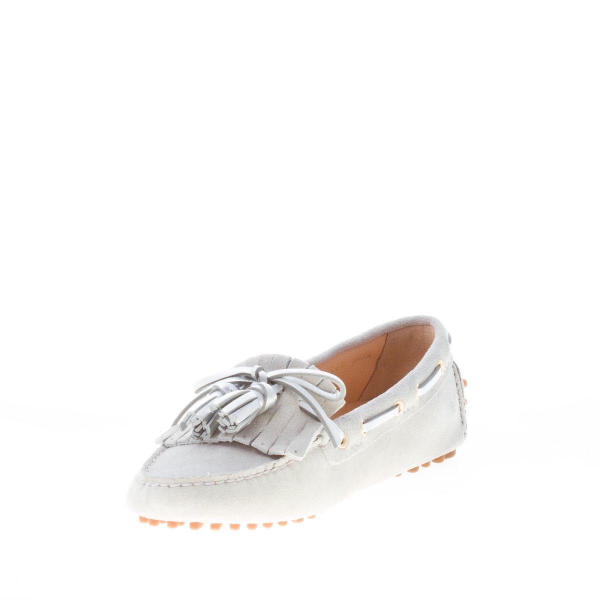 CAR SHOE donna mocassino driving in camoscio GRIGIO CHIARO con nappe argento - immagine 7
