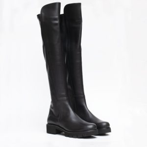 Stivale Sopra Ginocchio Pelle Nera Carrarmato Cervone