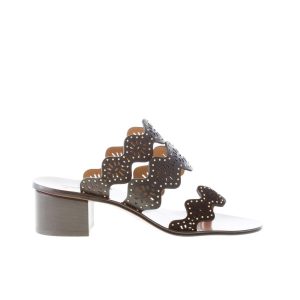 CHLOE’ donna sandalo slide in pelle NERO con borchiette oro. Tacco 4 cm