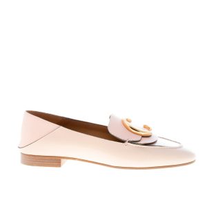 CHLOE’ donna mocassino in pelle lucida ROSA con placca C logo. Tacco 1 cm