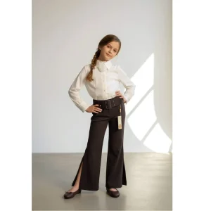 Completo cerimonia bambina camicia bianca pantaloni marroni