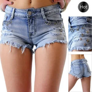 Shorts donna jeans con strappi pantaloncini sexy mini shorts strappati hot pants