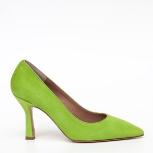 Decolletè a punta in camoscio verde