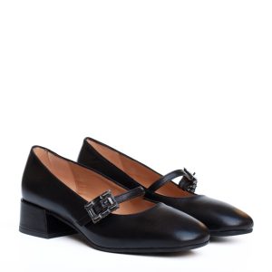 Décolleté Nere Eleganti Tacco Quadrato e Cinturino