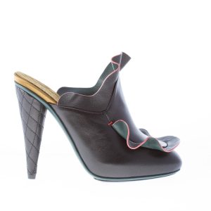 FENDI donna sabot in pelle NERO con rouches. Tacco 11 cm