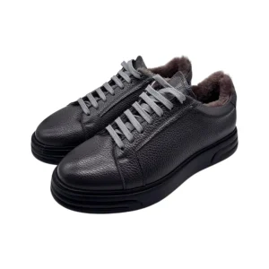 Brecos – Sneakers uomo in pelle martellata grigia – 42