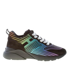 HOGAN donna Active One sneaker in camoscio NERO e lavorazione glitter multicolore