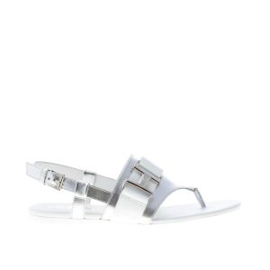 HOGAN donna H257 infradito Valencia in pelle ARGENTO E bianco con monogramma metal