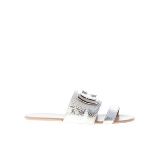 HOGAN donna ciabatta Valencia in pelle laminata stampa pitone ARGENTO con accessorio