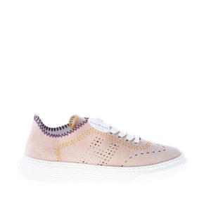 HOGAN donna H365 sneaker in camoscio ROSA CIPRIA con cuciture colorate