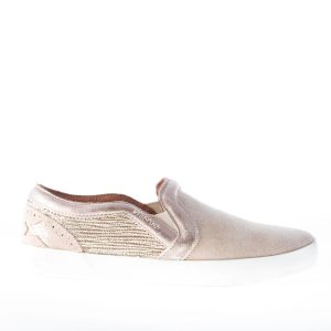 ISHIKAWA donna slip on in camoscio BEIGE più pelle oro