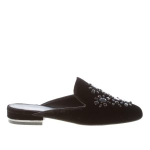 MICHAEL KORS donna sabot Edie Slide in velluto NERO con pietre. Suola cuoio