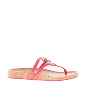 MICHAEL KORS donna sandalo infradito Hampton in pelle FUXIA con placca logo. Tacco 2 cm
