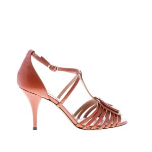 L’AUTRE CHOSE donna sandalo T strap chiuso dietro in pelle MARRONE. Tacco 9 cm