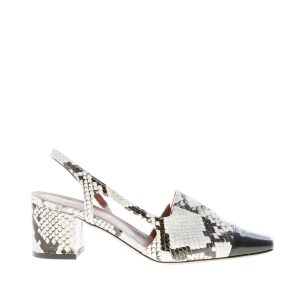 L’AUTRE CHOSE donna slingback in pelle stampa rettile NATURALE e nero. Tacco 6 cm