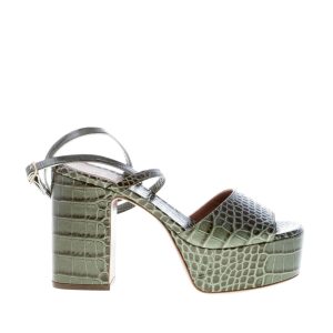 L’AUTRE CHOSE donna sandalo in pelle stampa cocco VERDE con maxi plateau. Tacco 11 cm