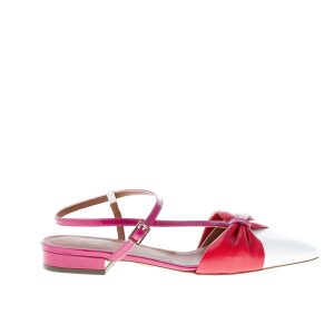 L’AUTRE CHOSE donna slingback con fiocco in vernice e nappa BIANCO e fuxia. Tacco 2,5 cm
