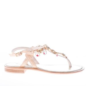 MASTRODOMENICO donna sandalo infradito in vacchetta NATURALE con gioiello. Tacco 1 cm