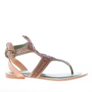 MEHER KAKALIA donna sandalo infradito basso in pelle GRIGIO e ricami rame