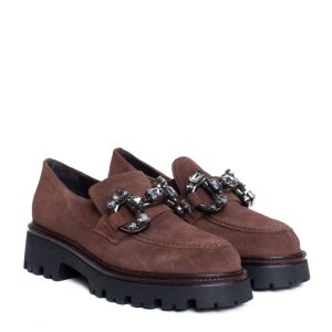 Mocassini in Camoscio Marroni con Carrarmato e Morsetto Gioiello