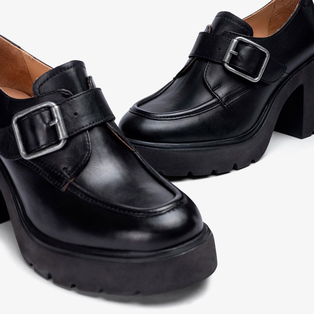 Mocassino Nero Fibbia Tacco Spesso Alto Unisa Killen - immagine 3