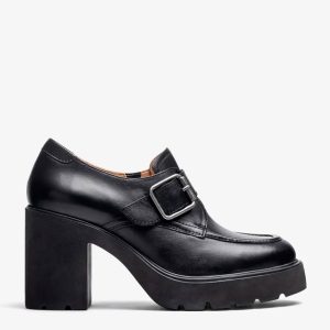 Mocassino Nero Fibbia Tacco Spesso Alto Unisa Killen