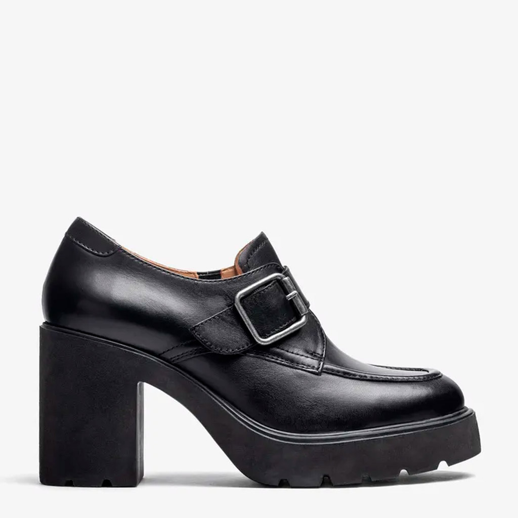 Mocassino Nero Fibbia Tacco Spesso Alto Unisa Killen