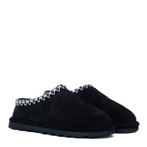 Clog Clark Nero in Suede con Bordo Decorativo