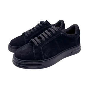 Brecos – Sneakers uomo total black in camoscio – 42