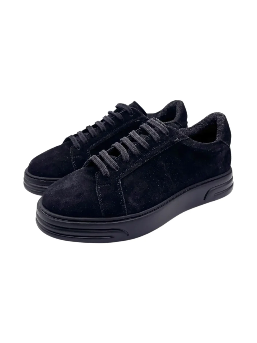 Brecos – Sneakers uomo total black in camoscio – 42