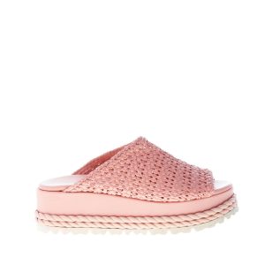 PONS QUINTANA (Maria cristina) donna sandalo ciabatta Nadine in pelle intrecciata ROSA. Zeppa 6 cm