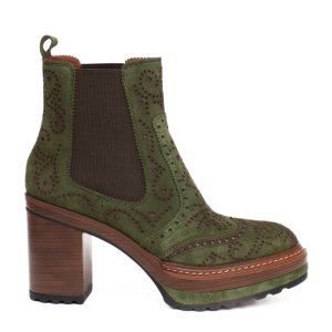 Stivaletto Chelsea Alto Scamosciato Verde Brogue Platform