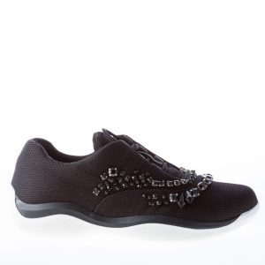 PRADA donna sneaker elasticizzata America’s Cup in tessuto NERO con cristalli neri