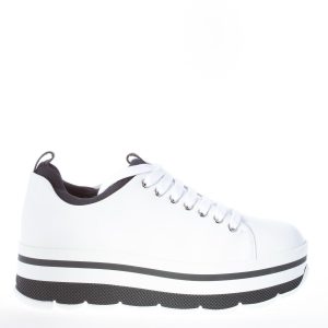 PRADA donna sneaker in pelle BIANCO con neoprene e maxi platform bicolore